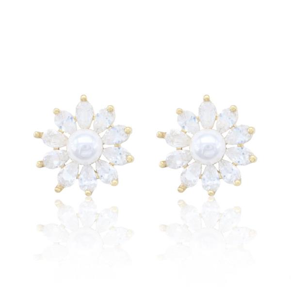 FLORAL CZ IN PEARL EARRING