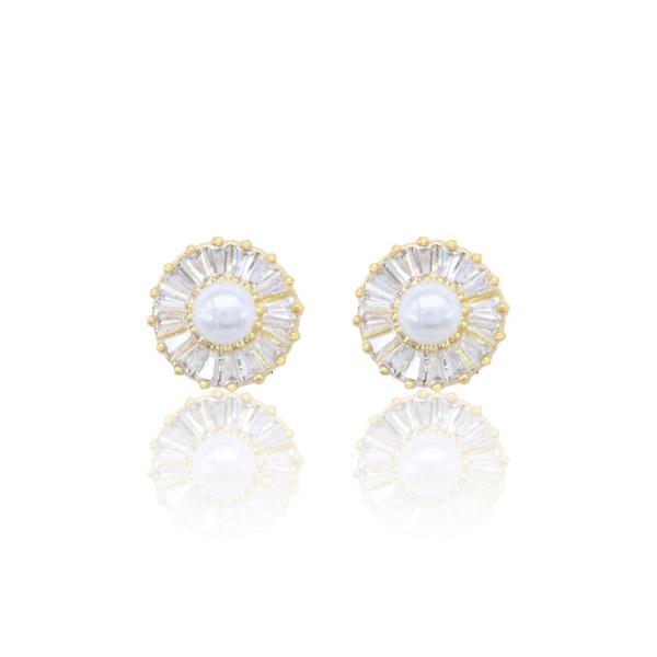 PEARL HALO BAGUETTE CZ STUD EARRING