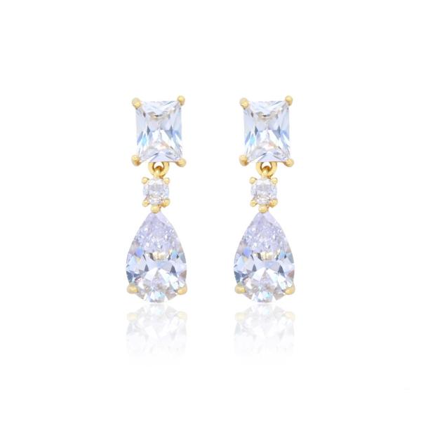 RECTANGLE POST TEARDROP DANGLE CZ EARRING