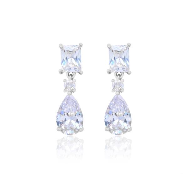 RECTANGLE POST TEARDROP DANGLE CZ EARRING