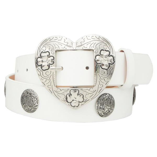 FLORA OPEN LOOP THROUGH HEART CONCHO STRAP BELT