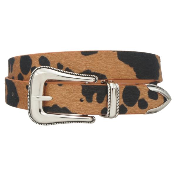 ETCHED OUTLINE FAUX COW HAIR WESTERN BELT