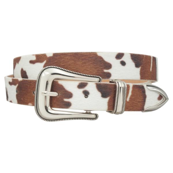 ETCHED OUTLINE FAUX COW HAIR WESTERN BELT