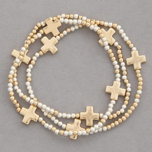 CROSS CHARM BEADED BRACELET SET