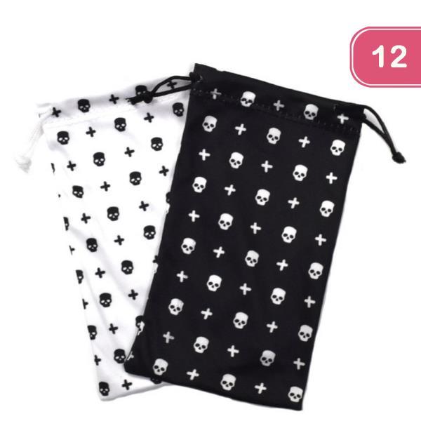 SKULLS PRINT DRAWSTRING SUNGLASSES POUCH (12 UNITS)