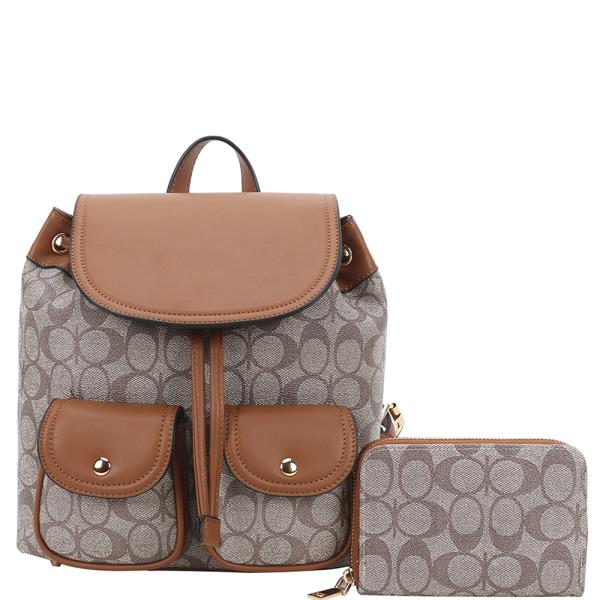 2IN1 OVAL PATTERN HANDLE BACKPACK W WALLET SET