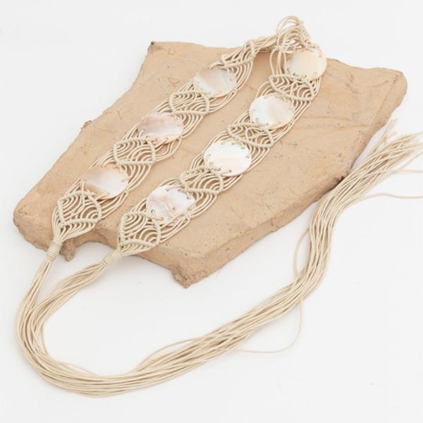 COTTON CORD MOTHER OF PEARL SHELL BOHO MACRAME TIE BELT