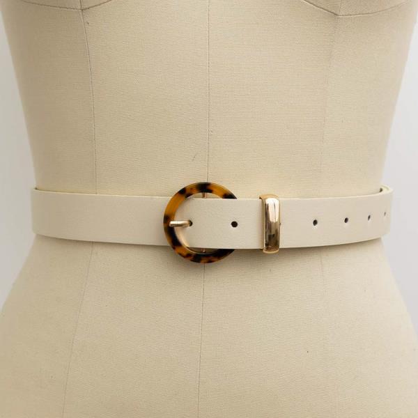 FAUX LEATHER TORTOISESHELL ROUND BUCKLE BELT