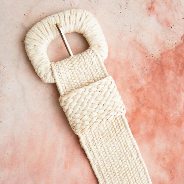 RAFFIA ELASTIC ROUND BUCKLE BELT