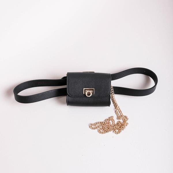 FAUX LEATHER CHAIN STRAP BELT BAG