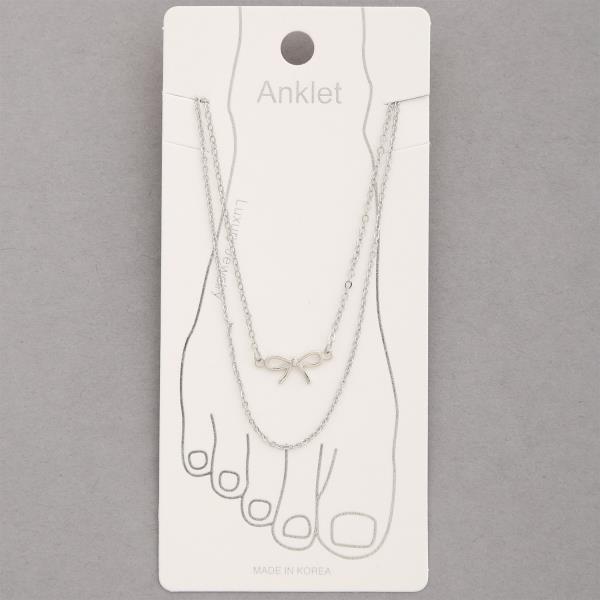 DAINTY RIBBON BOW CHARM LAYERED ANKLET