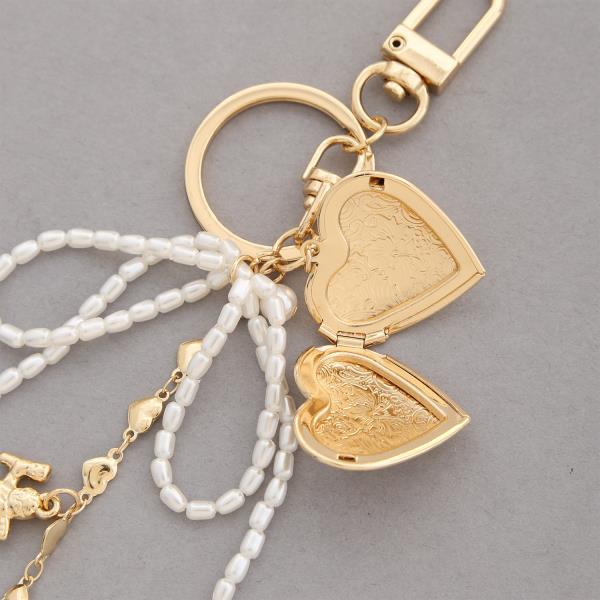 HEART LOCKET PEARL RIBBON BAG CHARM