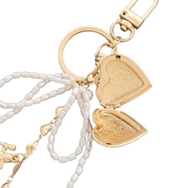HEART LOCKET PEARL RIBBON BAG CHARM