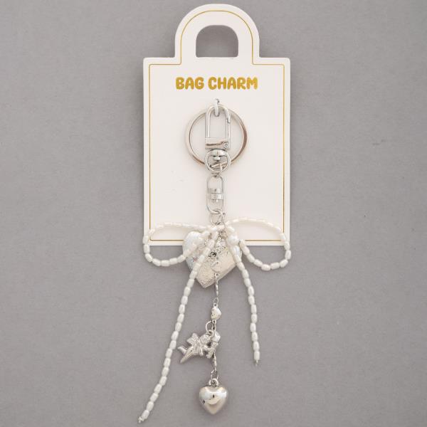 HEART LOCKET PEARL RIBBON BAG CHARM