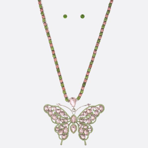 BUTTERFLY RHINESTONE PENDANT NECKLACE