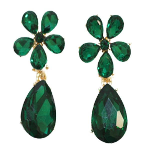 FLOWER TEARDROP RHINESTONE DANGLE EARRING