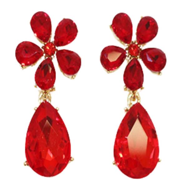 FLOWER TEARDROP RHINESTONE DANGLE EARRING
