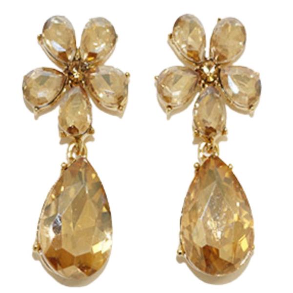FLOWER TEARDROP RHINESTONE DANGLE EARRING