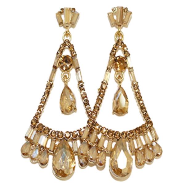 FAN SHAPE RHINESTONE DANGLE EARRING