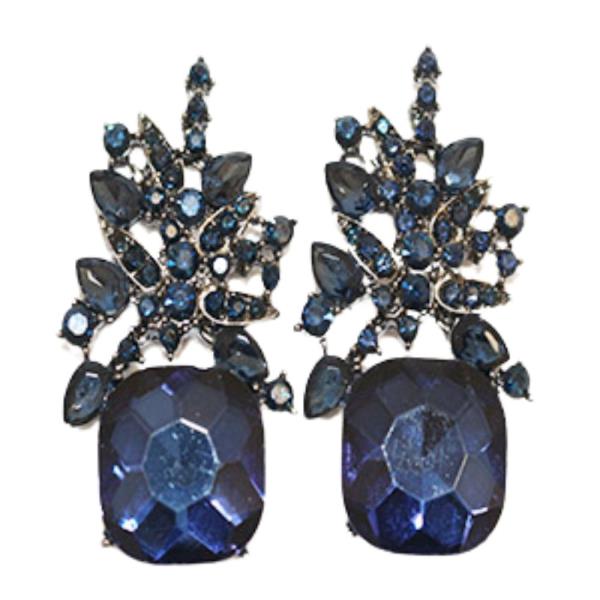 FLOWER SQUARE SHAPE RHINESTONE DANGLE EARRING