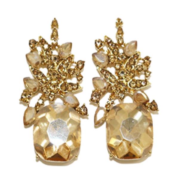 FLOWER SQUARE SHAPE RHINESTONE DANGLE EARRING