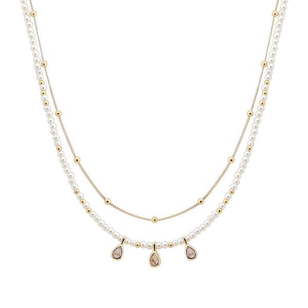 DAINTY TEARDROP PEARL BEAD LAYERED NECKLACE