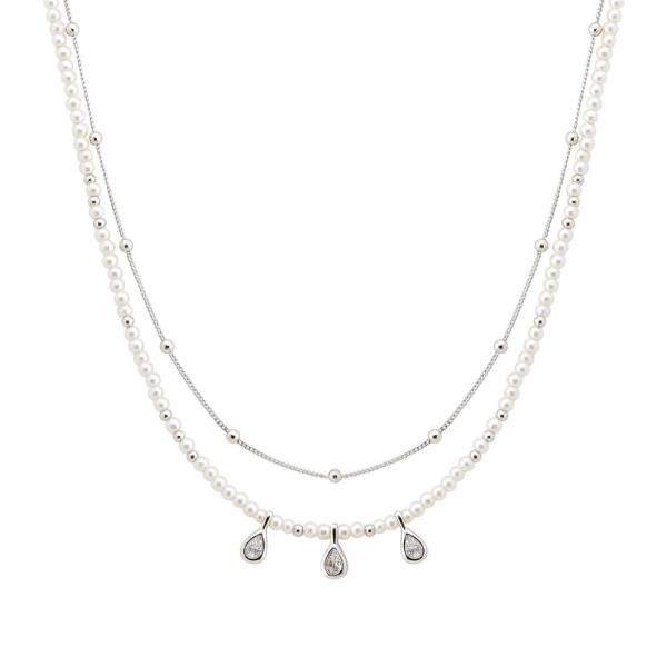 DAINTY TEARDROP PEARL BEAD LAYERED NECKLACE