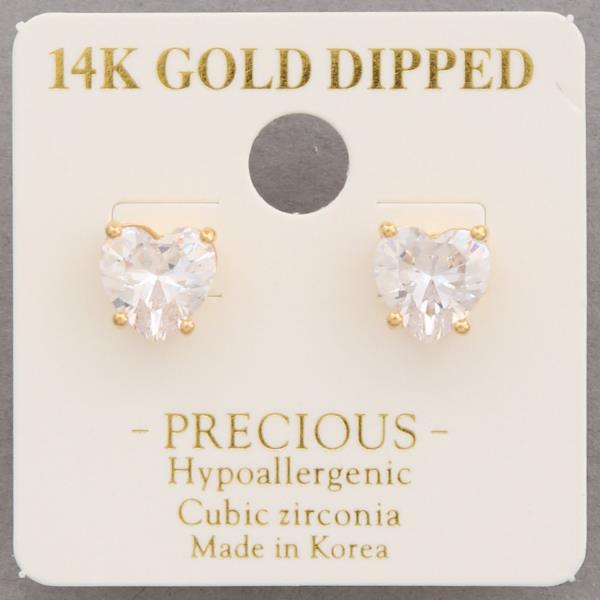 14K GOLD DIPPED CZ HEART STUD EARRING