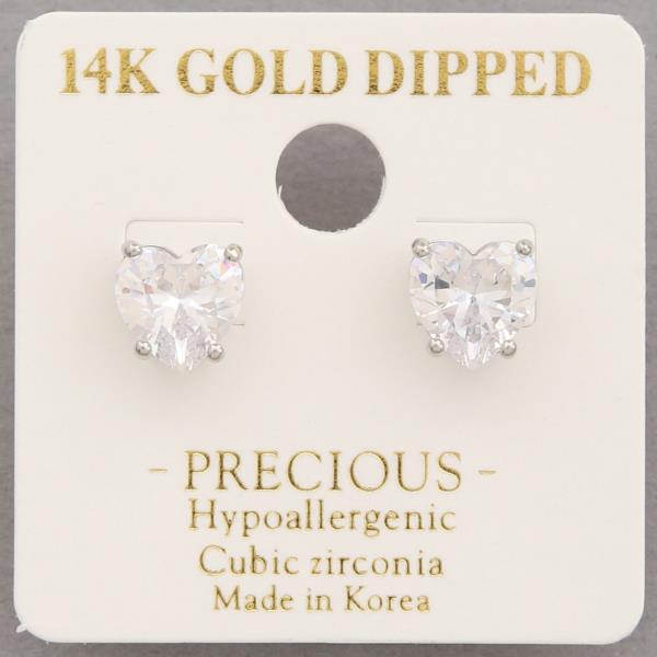 14K GOLD DIPPED CZ HEART STUD EARRING