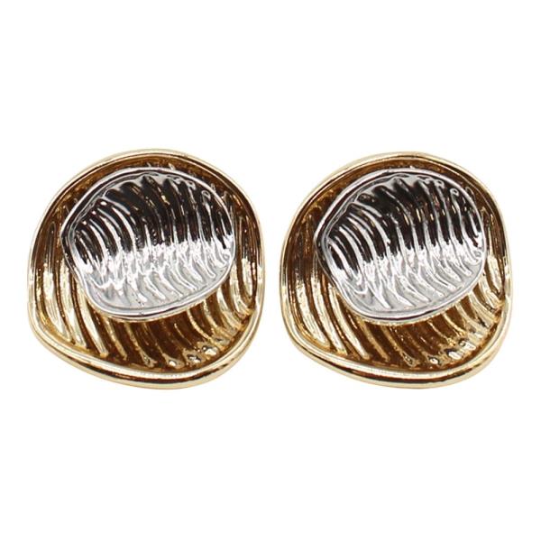 TWO TONE TEXTURED METAL OVAL STUD EARRINGS