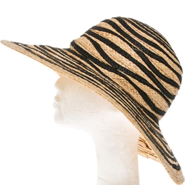 RAFFIA STRAW SUN HAT W/ WAVY SQUIGGLES