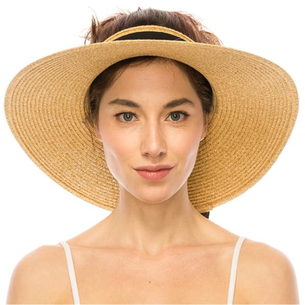 CROWNLESS STRAW HAT WITH RIBBON