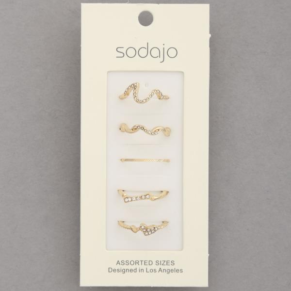 SODAJO WAVY METAL RHINESTONE ASSORTED RING SET