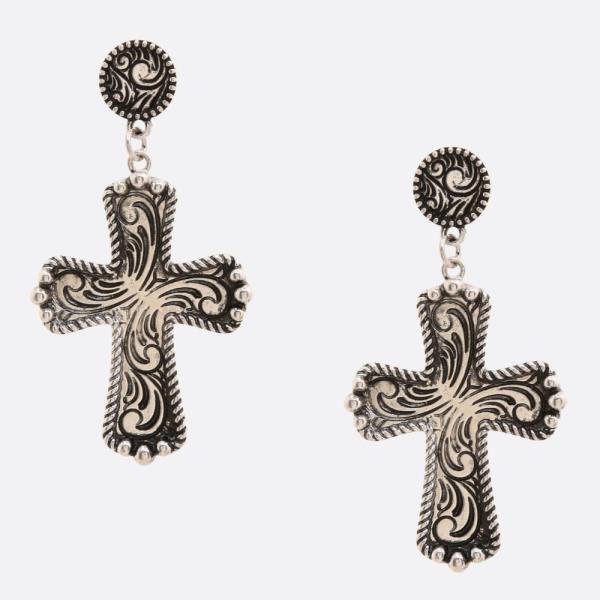 WESTERN STYLE CROSS DANGLE EARRING