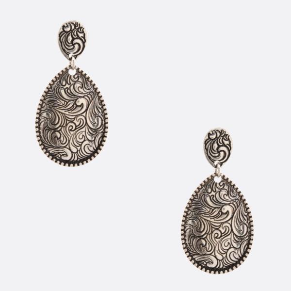 WESTERN STYLE FILIGREE PATTERN TEARDROP DANGLE EARRING