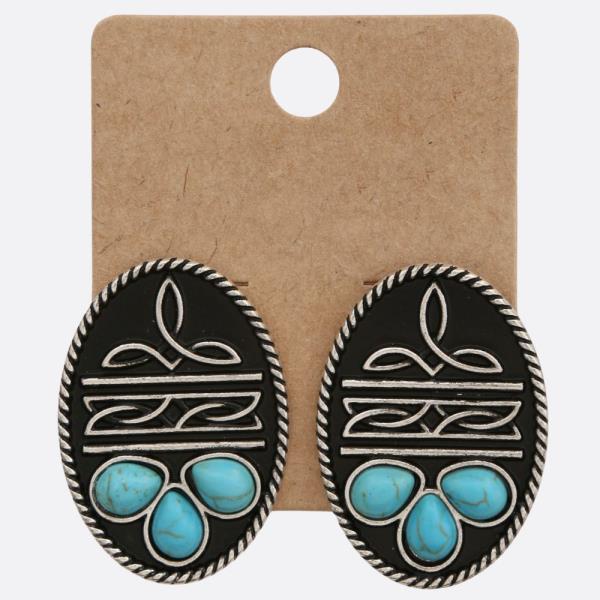 WESTERN STYLE OVAL METAL EARRING