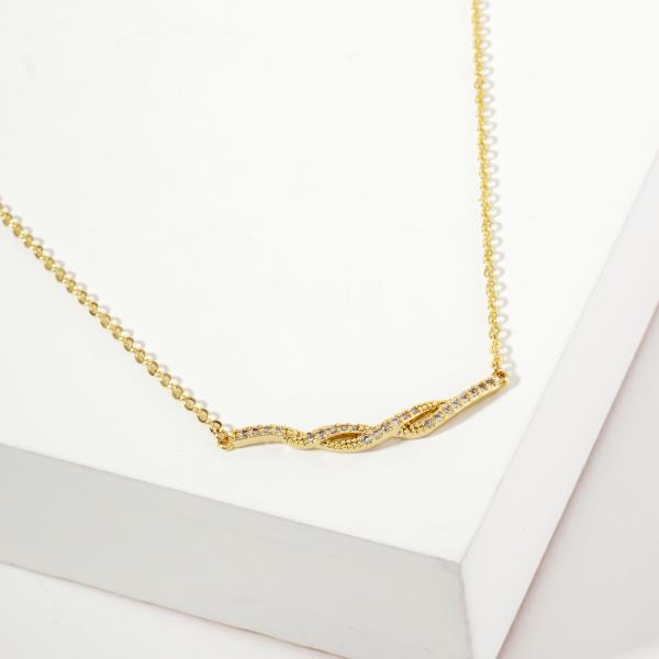 CRISS CROSS CZ BAR GOLD DIPPED NECKLACE