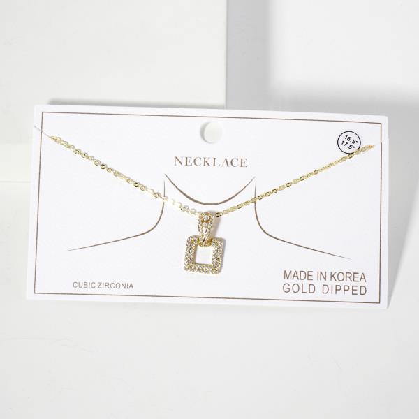 SQUARE PENDANT CZ GOLD DIPPED NECKLACE