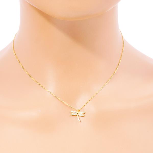 GOLD DIPPED CZ DRAGONFLY PENDANT NECKLACE