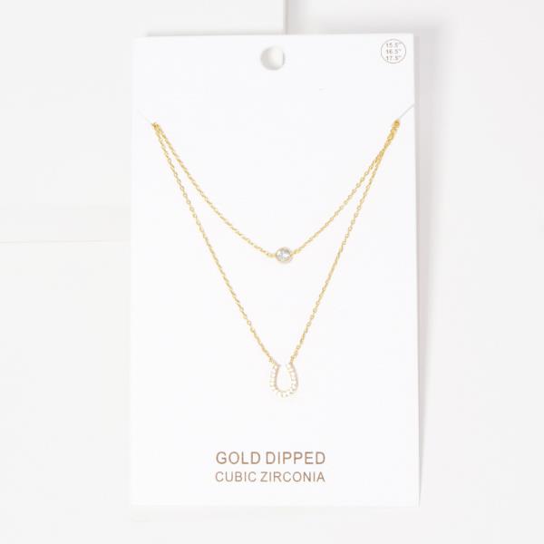 GOLD DIPPED CZ HORSESHOE PENDANT NECKLACE