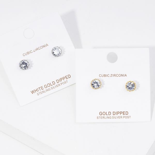 ROUND CZ GOLD DIPPED EARRING