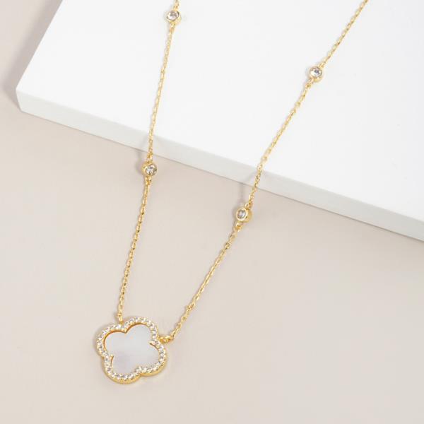 GOLD DIPPED CZ CLOVER PENDANT NECKLACE