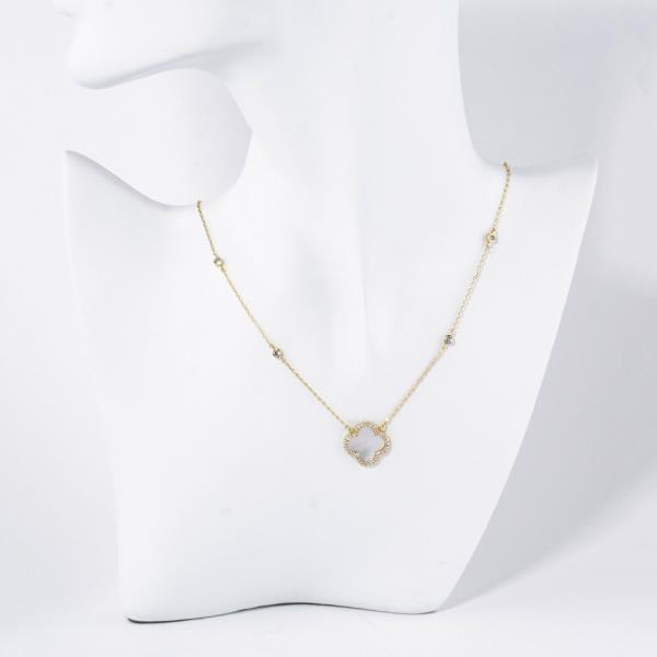 GOLD DIPPED CZ CLOVER PENDANT NECKLACE