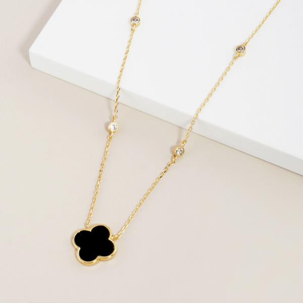 GOLD DIPPED CZ CLOVER PENDANT NECKLACE