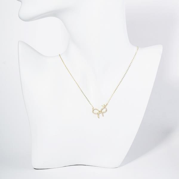 GOLD DIPPED CZ RIBBON BOW PENDANT NECKLACE