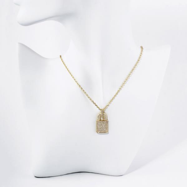 GOLD DIPPED CZ LOCK PENDANT NECKLACE