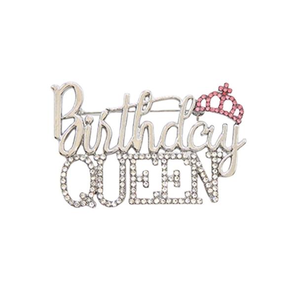 METAL RHINESTONE BIRTHDAY QUEEN LETTER CROWN BROOCH