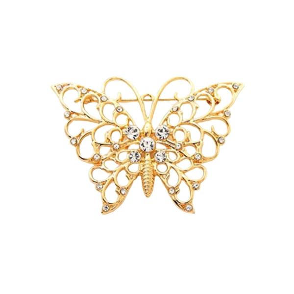 METAL RHINESTONE BUTTERFLY ORNATE BROOCH