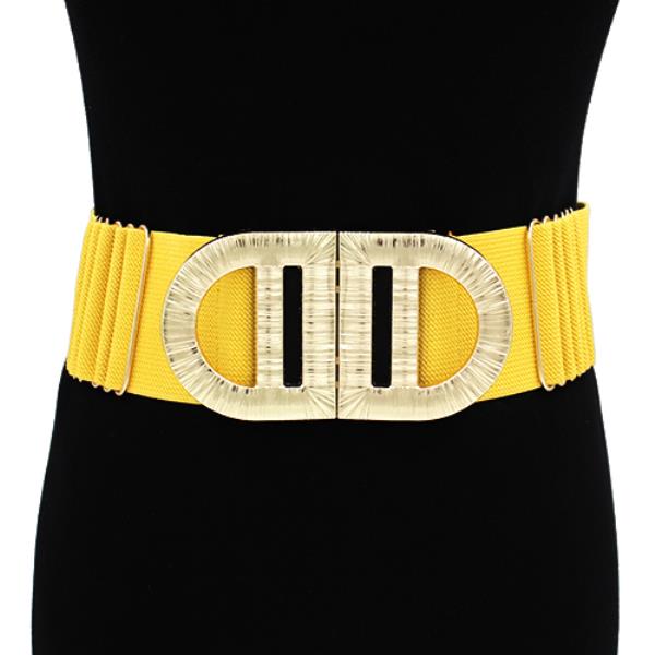 TEXTURED METAL ELASTIC WIDE OVAL BUCKLE BELT
