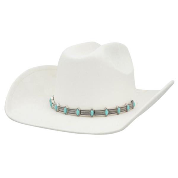 ETCHED BOHO LINK BANDED FAUX SUEDE COWBOY HAT